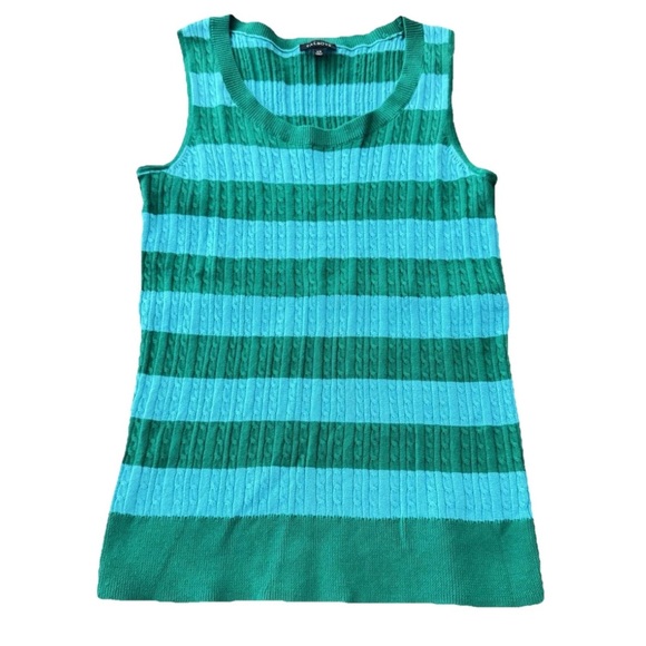 Talbots Tops - Talbots XS Cable Knit Top Cotton Blue/Green Striped Sleeveless Tank Classic